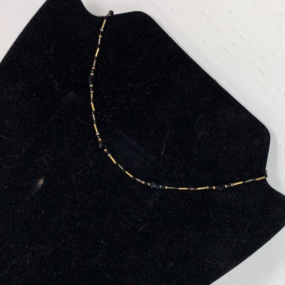 15" Black and Gold Handmade Beaded Necklace - Picture 2 of 6